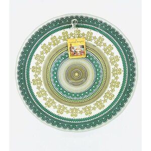 Turkish Delights Glass Bowl Serving Salad Dinner Green Gold Handmade 11.75” NWT